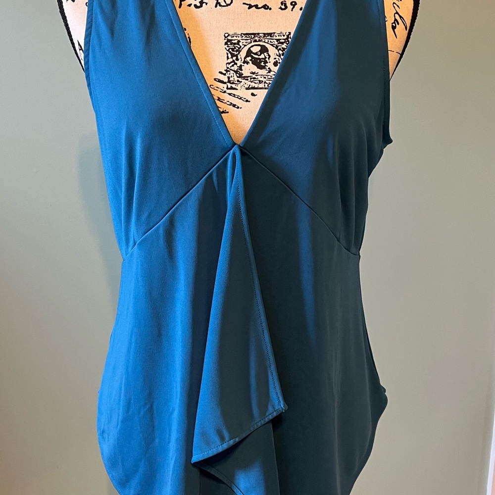 Ann Taylor Blue Asymmetrical Wrap Tank Top